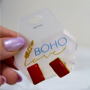 Boho Love Red Rectangale Stud Earrings
